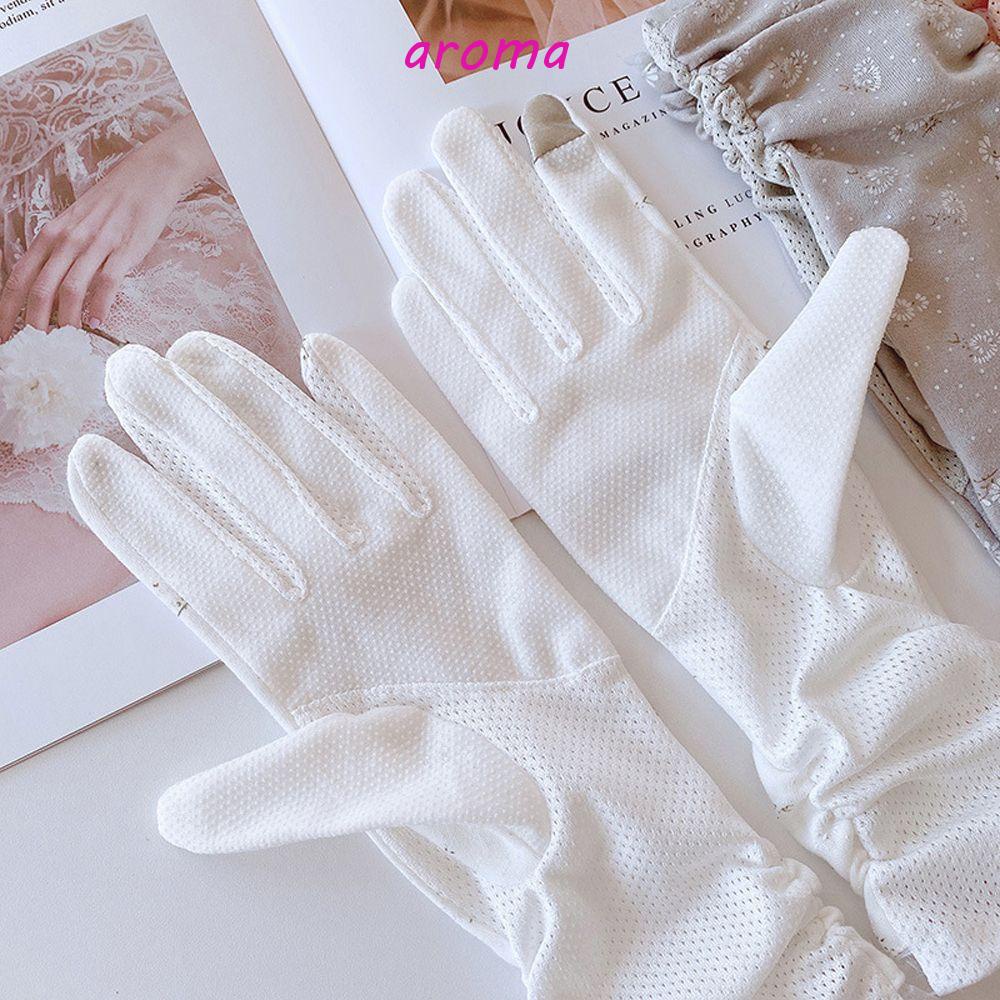 AROMA Đôi Găng Tay Cotton Hở Ngón Chống Tia UV Họa Tiết Hoa Thời Trang Cho Nữ