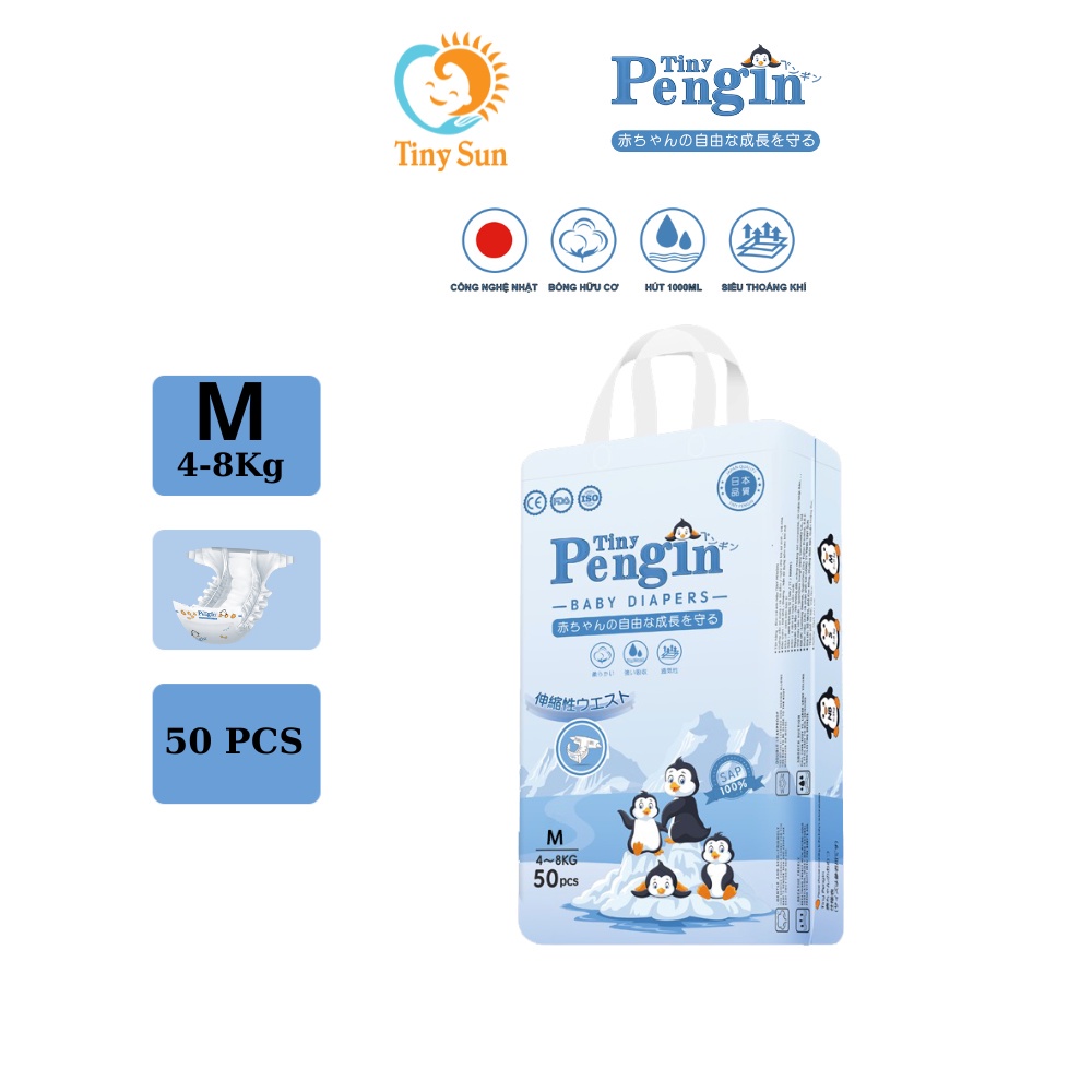 Tã Dán Tiny Pengin Size M 50 Miếng Dành Dành Cho Trẻ Sơ Sinh Nhỏ Từ 4 Đến 8kg - Bỉm Giá Sỉ