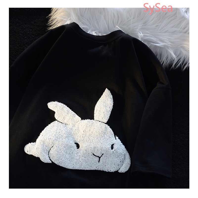 Áo Thun Ngắn Tay Cổ Tròn Họa Tiết Thỏ Đáng Yêu Thời Trang Mùa Hè Hàn Quốc Cho Nữ