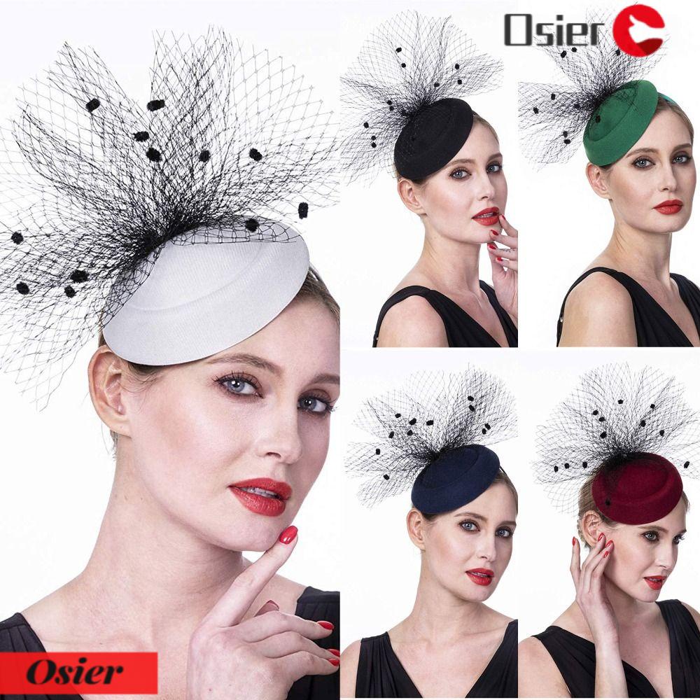 OSIER1 Mũ Beret Thắt Nút Phối Lưới Màu Sắc Tinh Khiết Phong Cách Vintage Thanh Lịch Dành Cho Nữ