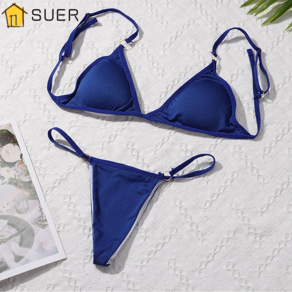 SUENIN Bộ Đồ Bơi Bikini Lưng Thấp Màu Sắc Đơn Giản Quyến Rũ Cho Nữ