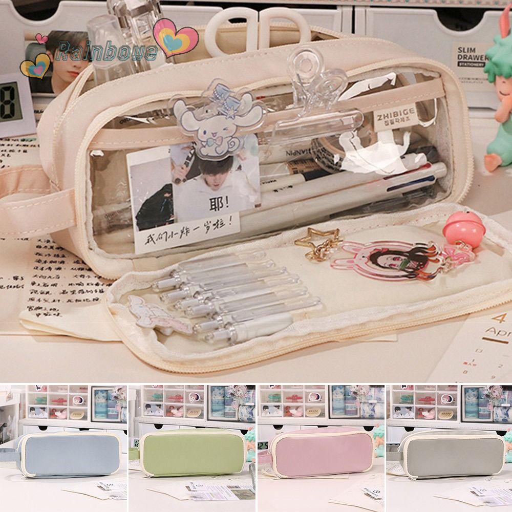 RAINBOW Túi Đựng Bút Bằng Da Sức Chứa Lớn Đa Năng Tiện Dụng Cho Học Sinh