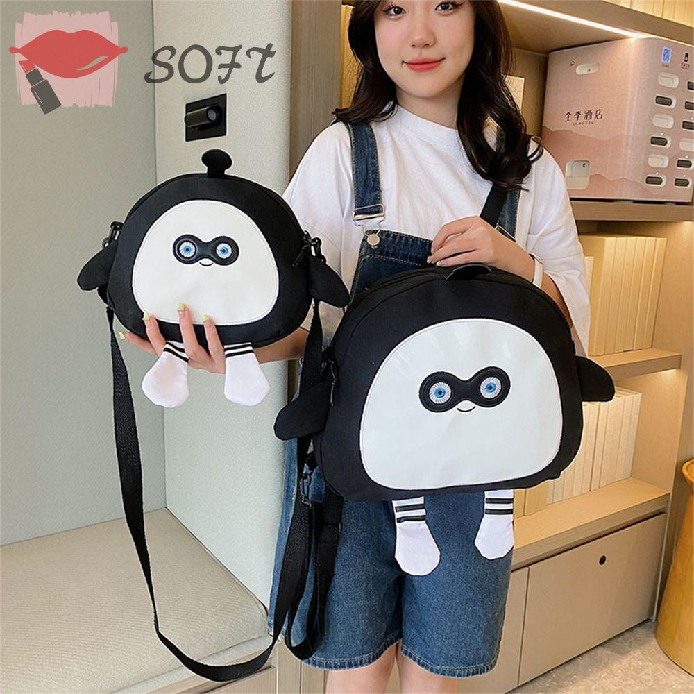 SOFTNESS Túi Đeo Chéo Vải Canvas Cỡ Lớn In Hình Búp Bê Hoạt Hình Dễ Thương