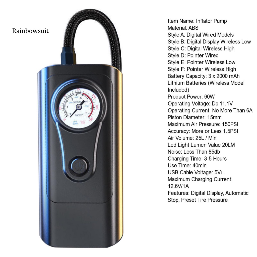 Máy Bơm Hơi Lốp Xe Hơi Tự Động 4 Chế Độ 60W Max 150PSI Màn Hình LED Kỹ Thuật Số Thông Minh