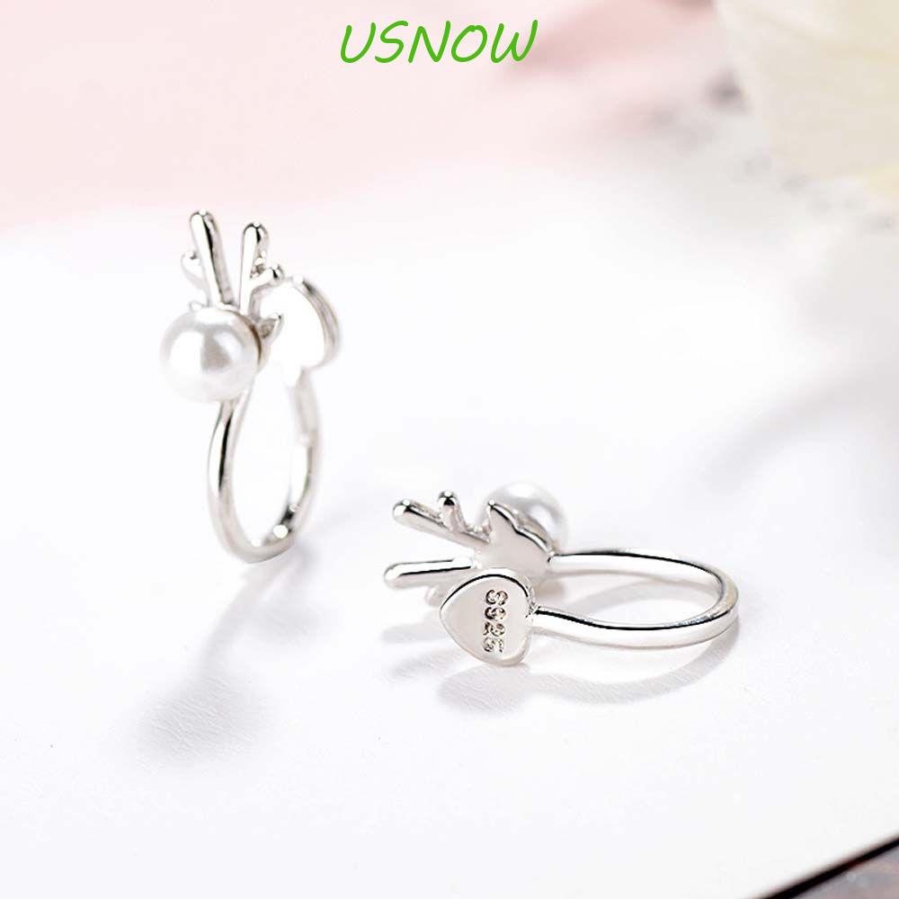 USNOW Set 2 Khuyên Kẹp Sụn Tai Màu Bạc Đính Ngọc Trai Đơn Giản Thời Trang Phong Cách Hàn Quốc