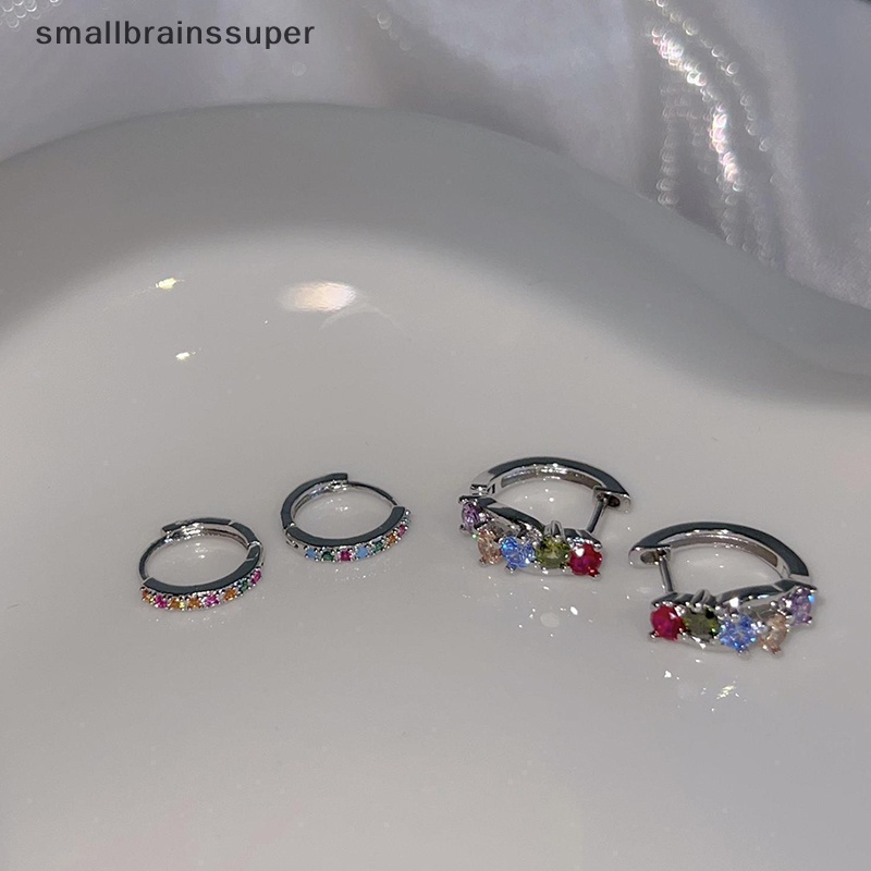 1 Đôi Bông Tai Tròn Đính Đá Nhiều Màu Thời Trang Hàn Quốc Dành Cho Nữ