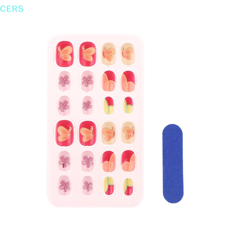 Bộ 24 Móng Tay Giả Họa Tiết Hoạt Hình Nhiều Màu Sắc Cho Bé Gái RS