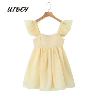 Uibey Đầm Hoa Cổ Vuông Tay Cánh Tiên Thời Trang Quý Phái 7036