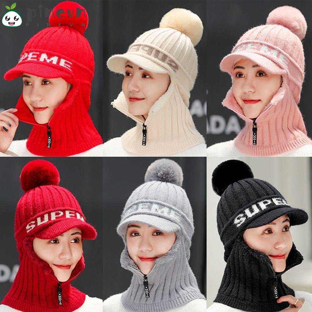 PINEVN Mũ Len Trùm Đầu Giữ Ấm Cho Nữ