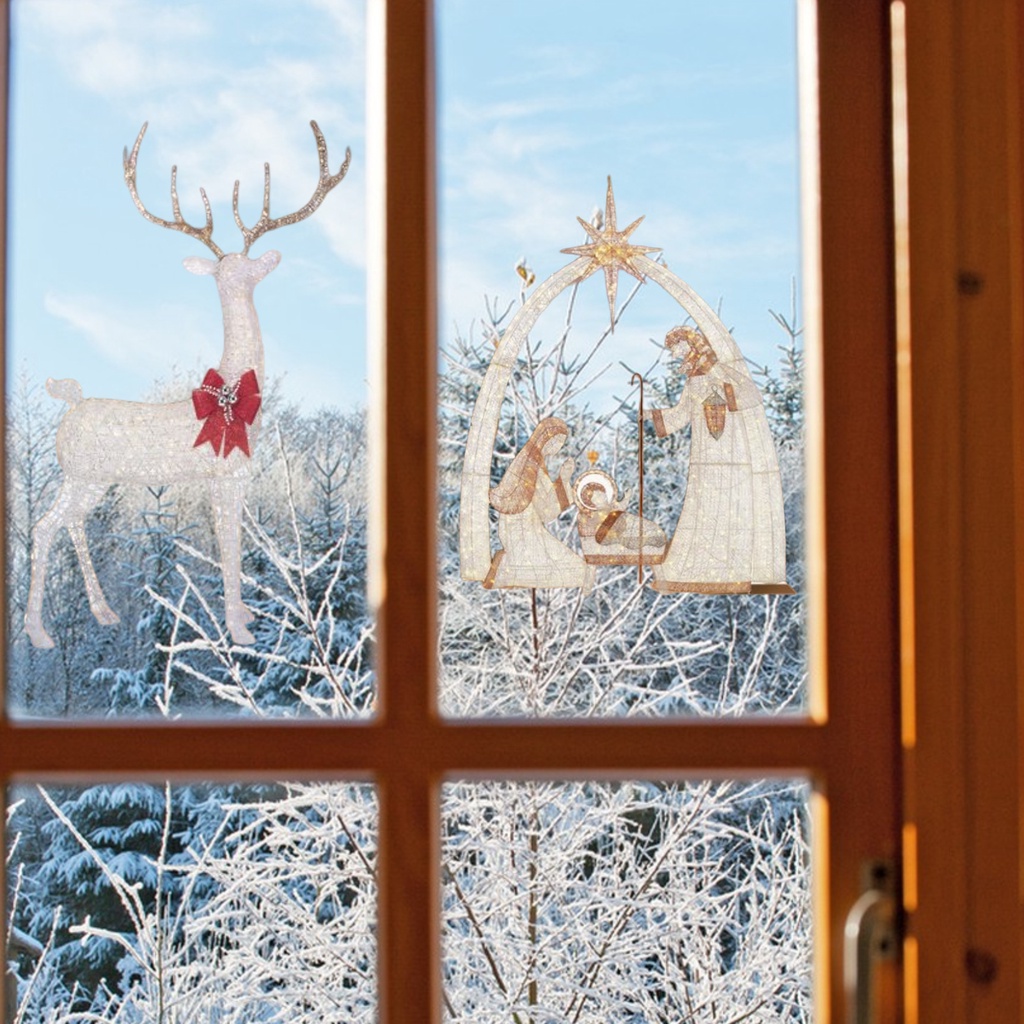 Miếng Dán Trang Trí Cửa Sổ Tự Dính Họa Tiết Tuần Lộc Giáng Sinh Dễ Tháo Rời