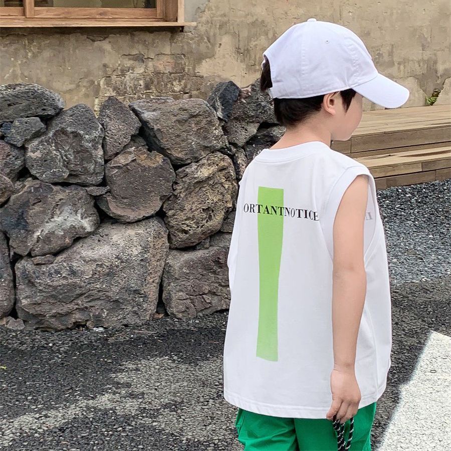 Áo Thun Cotton Sát Nách Dáng Rộng Thoải Mái Phong Cách Hàn Quốc Thời Trang Mùa Hè Cho Bé Trai