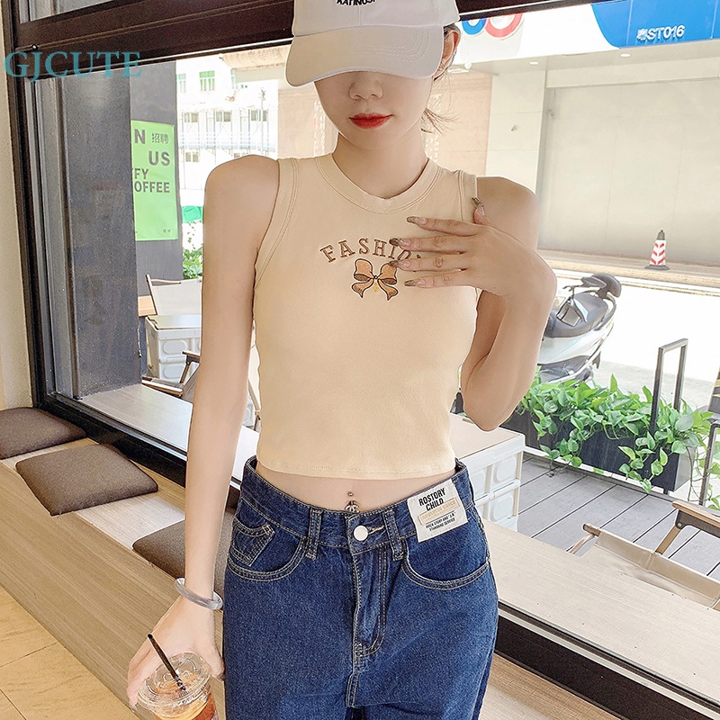 Áo Hai Dây Cổ Tròn Thêu Chữ Thời Trang Mùa Hè Dành Cho Nữ