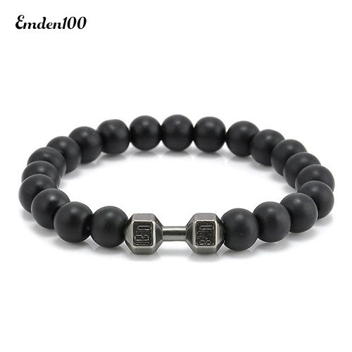 [EMDEN] Vòng Đeo Tay Tập Gym Đá Đen Nhám Có Thể Điều Chỉnh Phong Cách Punk Thời Trang