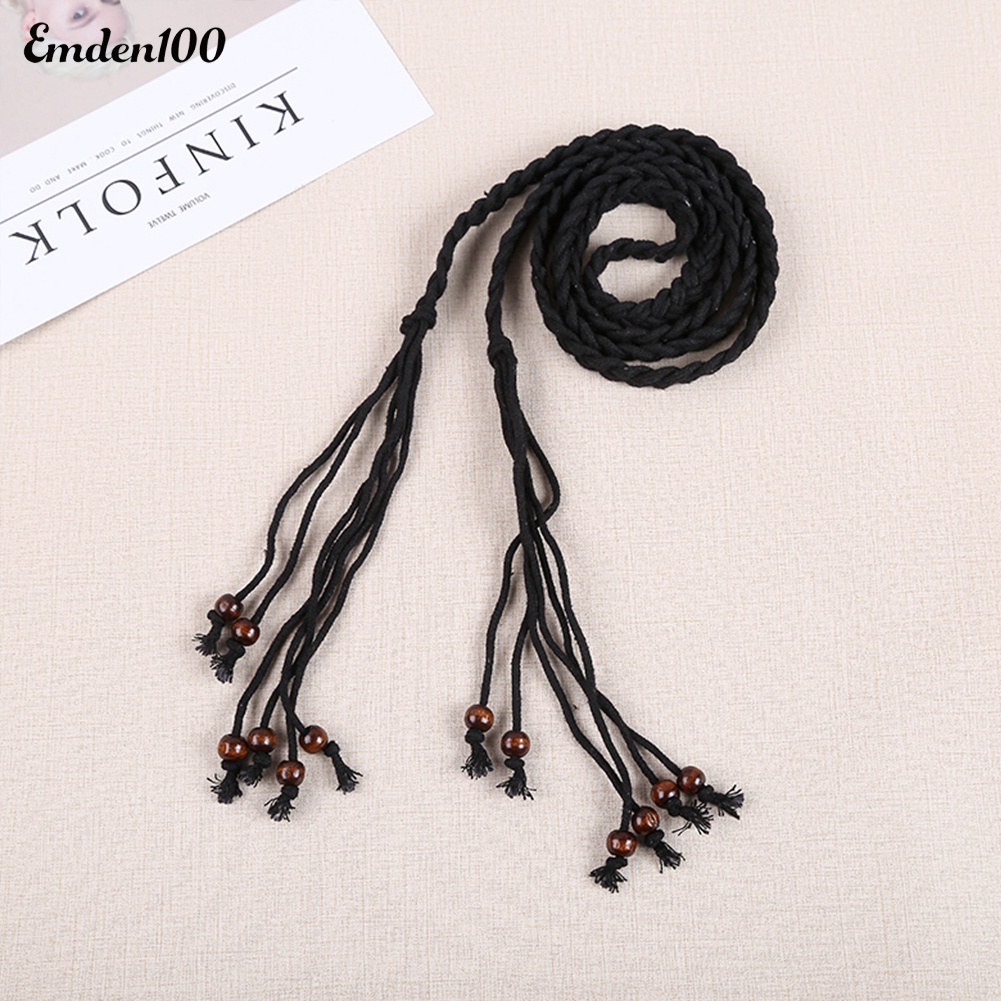 Thắt Lưng Dây Bện Kết Hạt Gỗ Vintage Cho Nữ