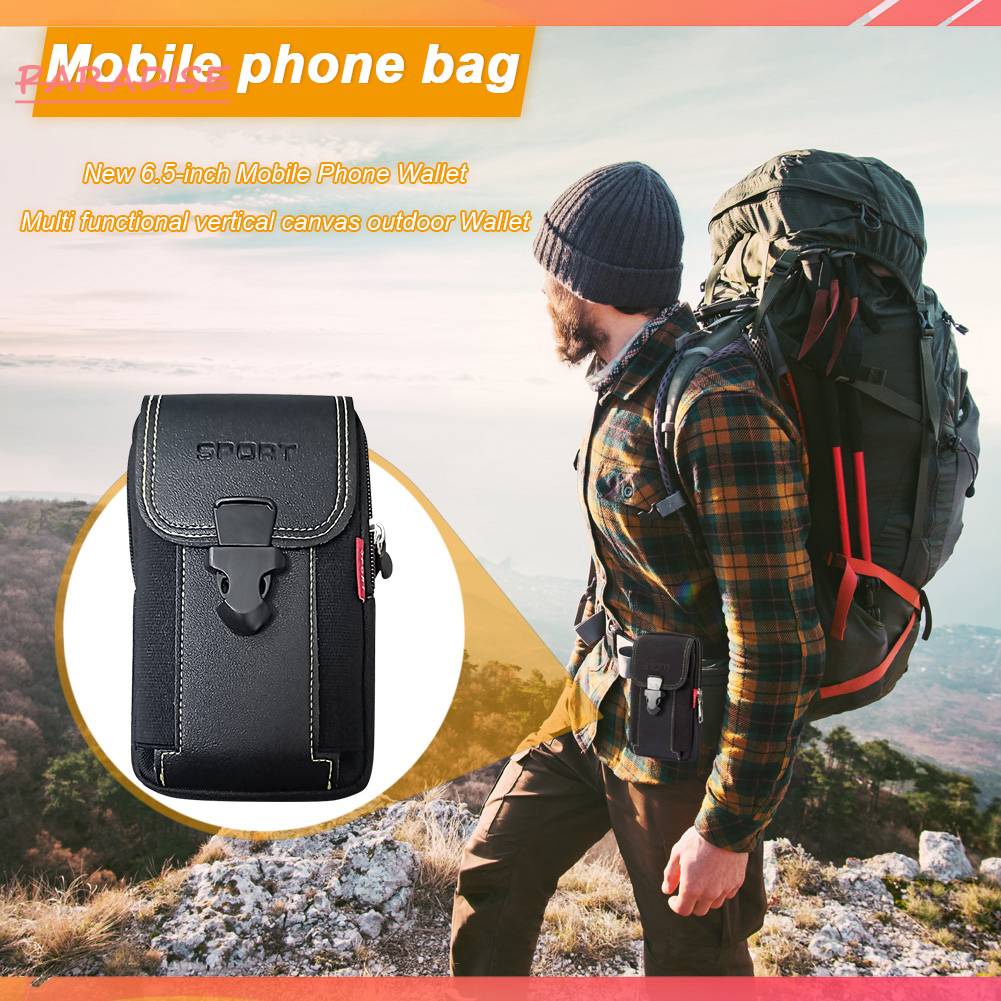 Túi Đeo Hông Thể Thao Đựng Điện Thoại Bằng Vải Bạt Có Khóa Kéo Cho Nam