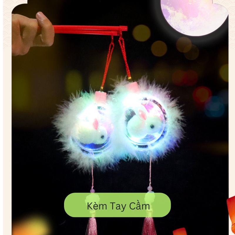 Đèn Lồng Trung Thu Thỏ Nhồi Bông Cực Dễ Thương, Có Đèn LED 7 Màu Nhấp Nháy