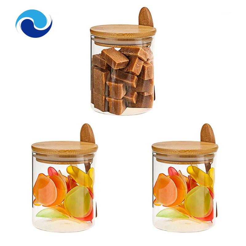 Hũ Thủy Tinh Đựng Đường 17OZ Có Nắp Gỗ Và Muỗng Đa Ứng Dụng