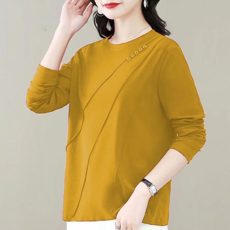 Áo Thun Dài Tay Dáng Rộng Màu Sắc Đơn Giản Cho Nữ