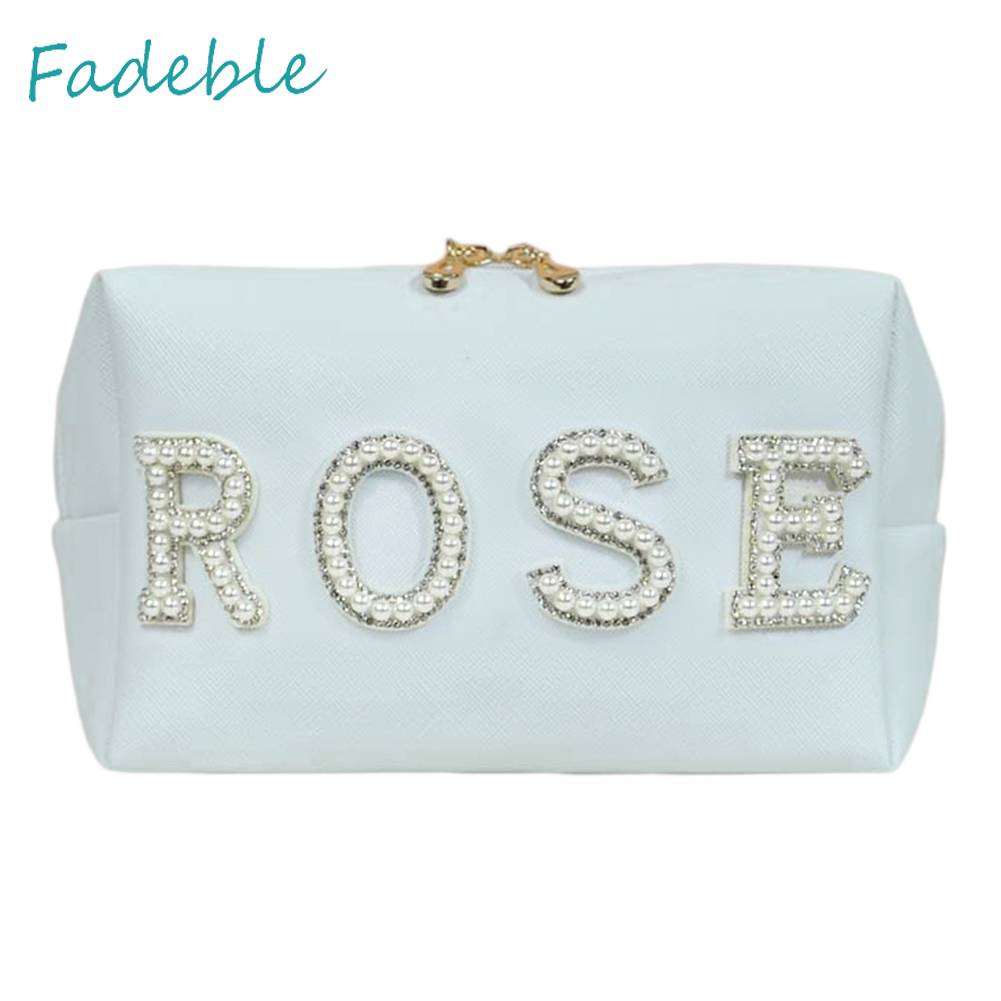 Túi Đựng Mỹ Phẩm Bằng Da PU In Chữ Nhỏ Gọn Tiện Dụng Mang Theo Du Lịch