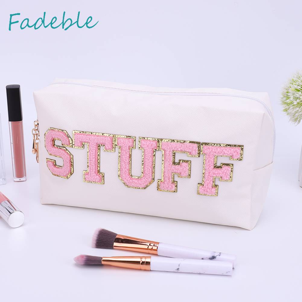 Túi Đựng Mỹ Phẩm Da PU Đa Năng Có Khóa Kéo In Chữ Thời Trang Cho Nữ