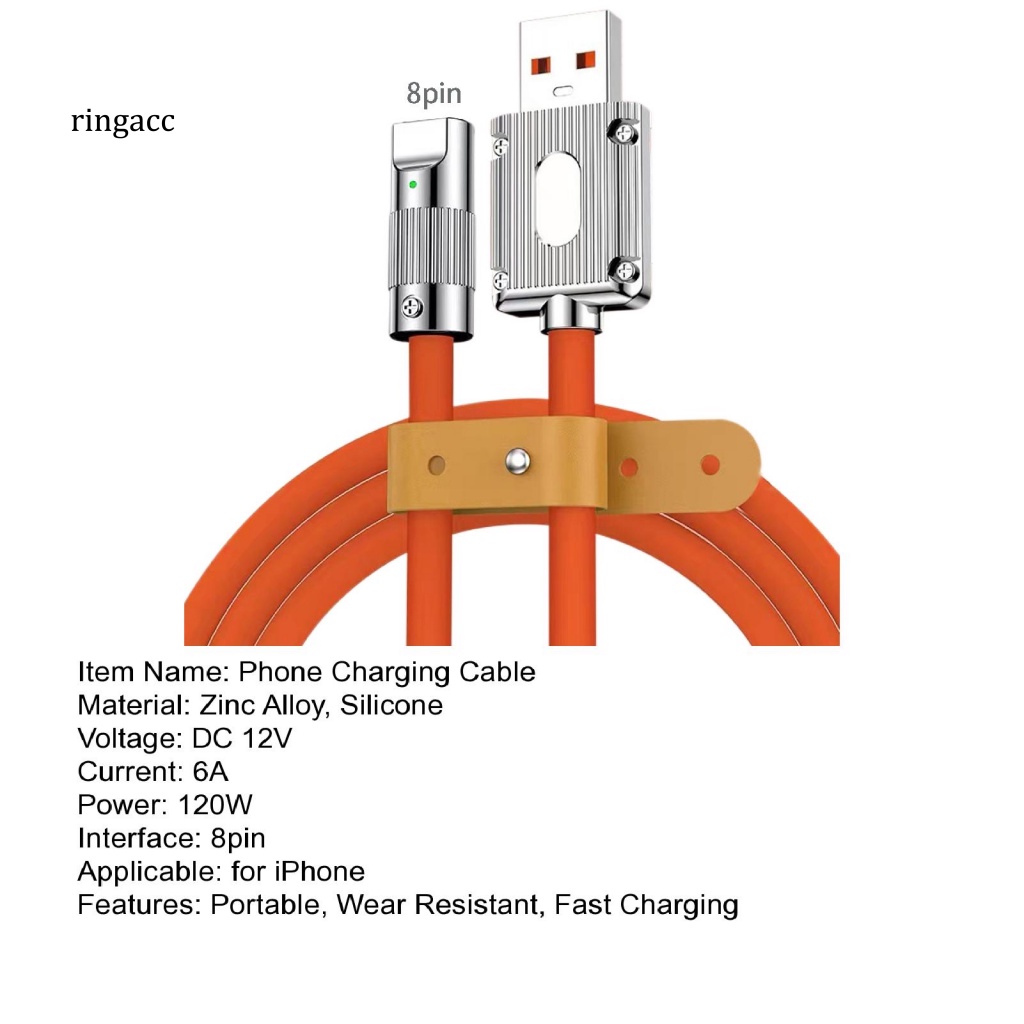 Dây Cáp Sạc USB Bằng Hợp Kim Kẽm 120W 6A 8pin Cho Điện Thoại