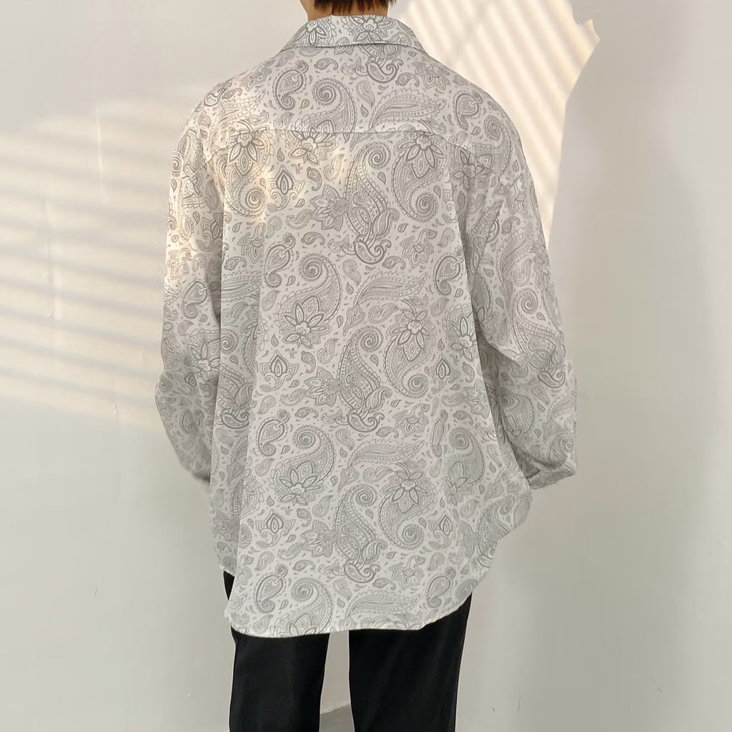 Áo Sơ Mi Tay Dài Dáng Rộng In Họa Tiết Phong Cách Hàn Quốc Thời Trang Mùa Hè Cho Nam