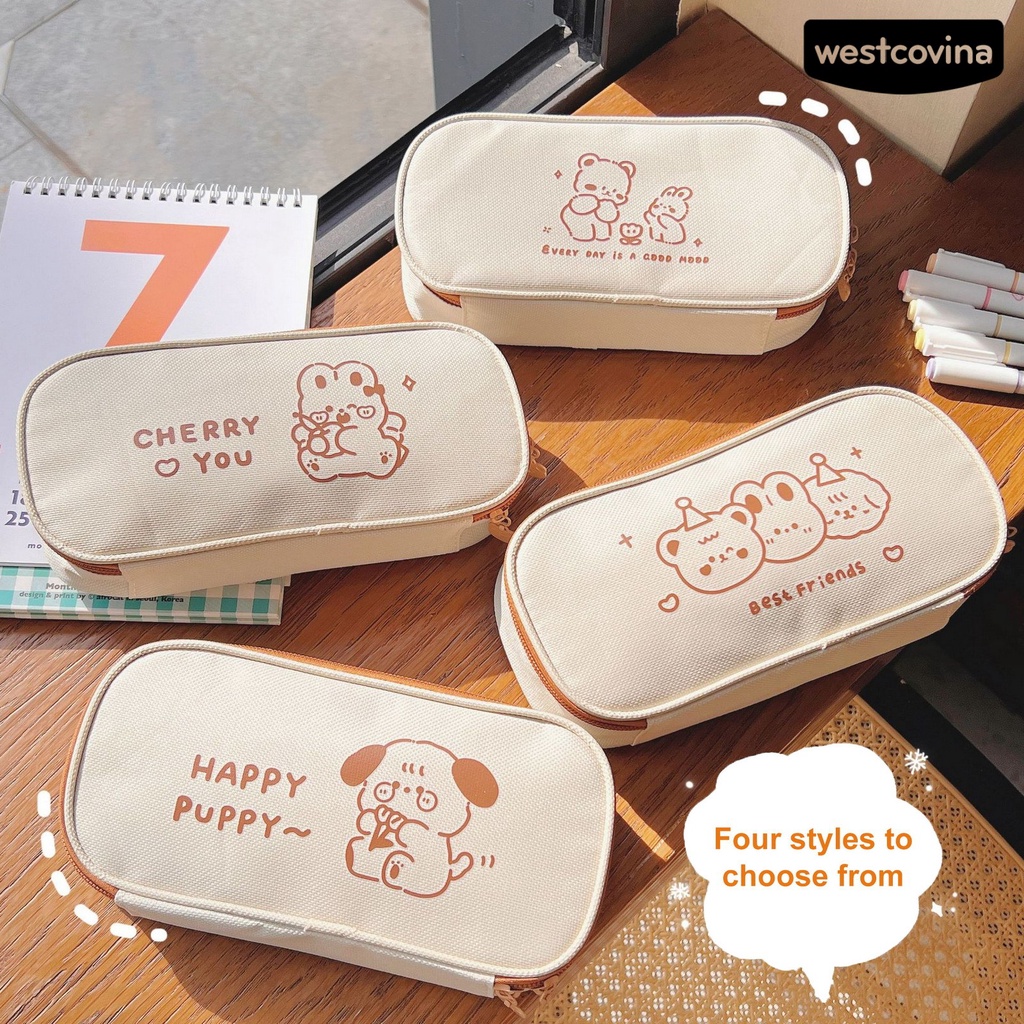 [WSTN]✎Túi Đựng Bút Dạng Lưới In Họa Tiết Gấu Hoạt Hình Dễ Thương