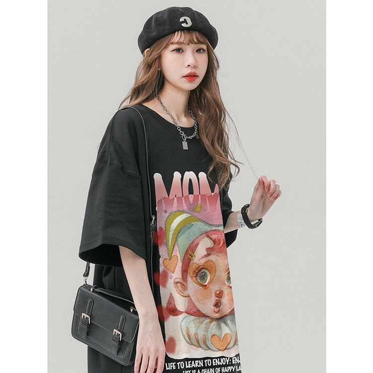 Áo Thun 100% Cotton Tay Ngắn Dáng Rộng Phong Cách Phương Tây Thời Trang Mùa Hè Cho Nữ TW9P