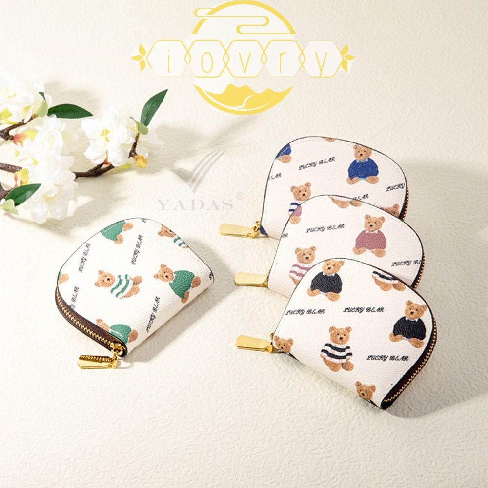 IVORY Ví Đựng Tiền Xu Nhiều Ngăn Có Khóa Kéo Họa Tiết Gấu Phong Cách Hàn Quốc Cho Nữ