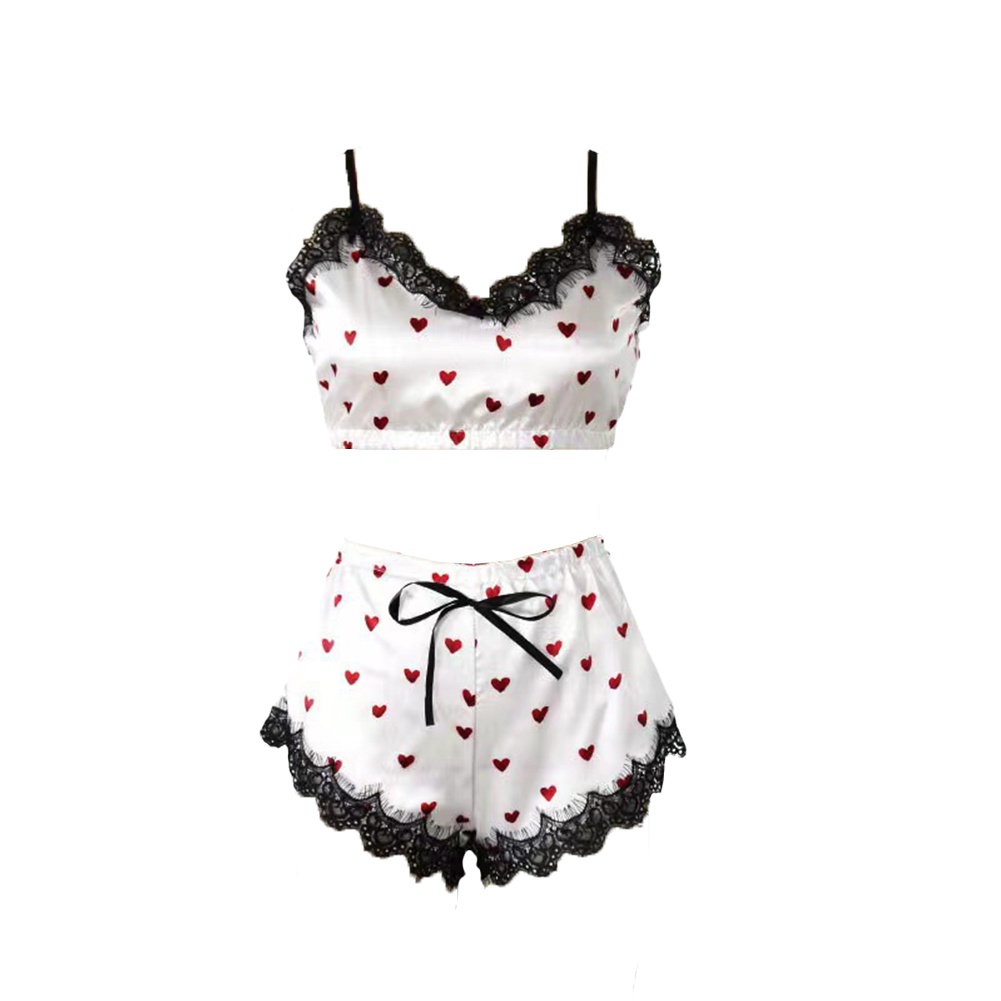 Bộ Đồ Ngủ Không Tay Cổ Chữ V In Họa Tiết Ngọt Ngào Quyến Rũ Cho Nữ