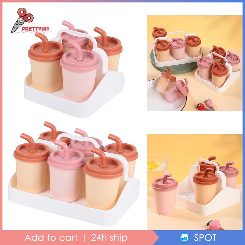 Khuôn Làm Kem Que Hình Trà Sữa Có Nắp Đậy DIY Có Tay Cầm Hoạt Hình Dành Cho Cửa Hàng