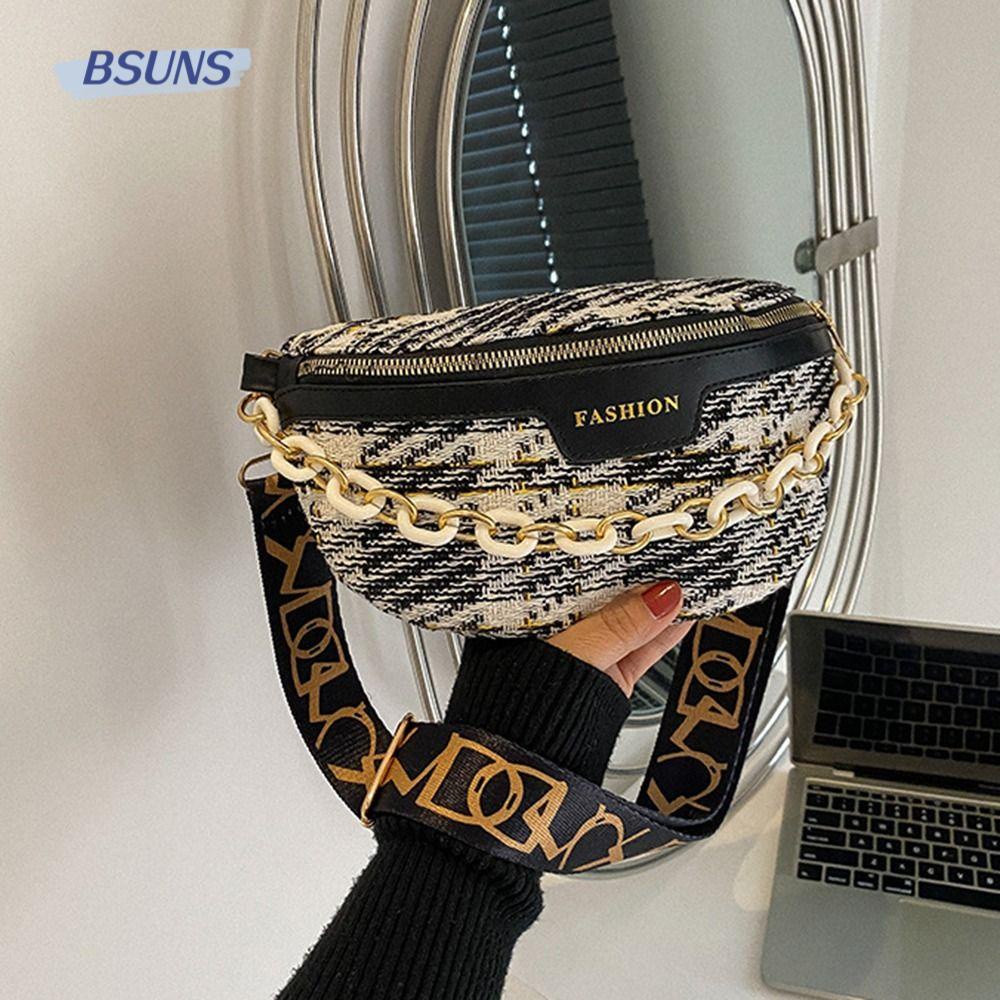 BSUNS Túi Đeo Chéo Cỡ Lớn Bằng Nylon Họa Tiết Sọc Caro Thời Trang Cho Nữ