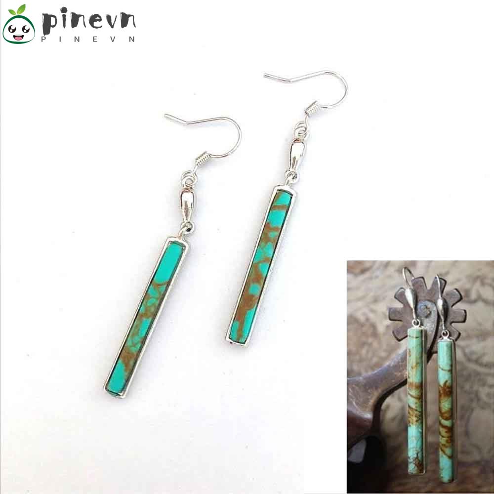 PINEVN 1 Đôi Bông Tai Tròn Đính Đá Ngọc Lam Phong Cách Bohemian