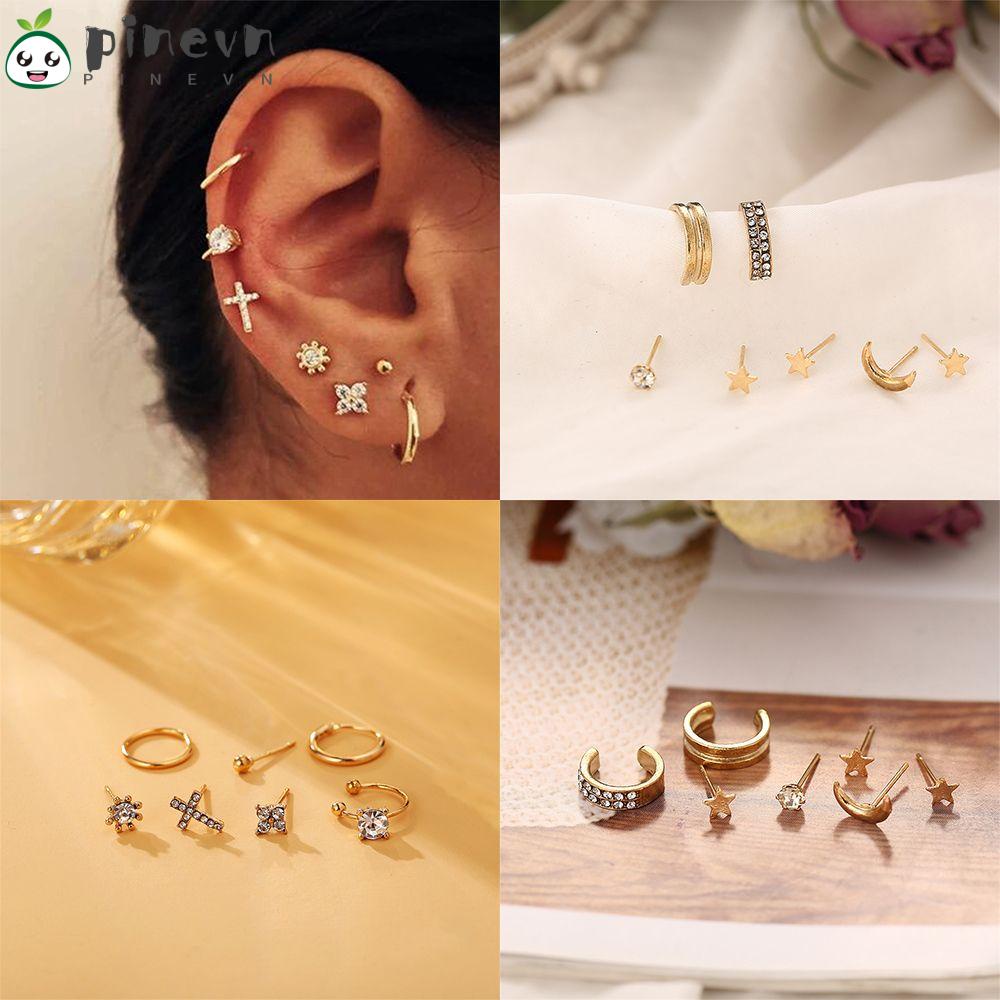 PINEVN Khuyên Kẹp Vành Tai Không Xỏ Lỗ Màu Sắc Vàng Kim Dành Cho Nữ