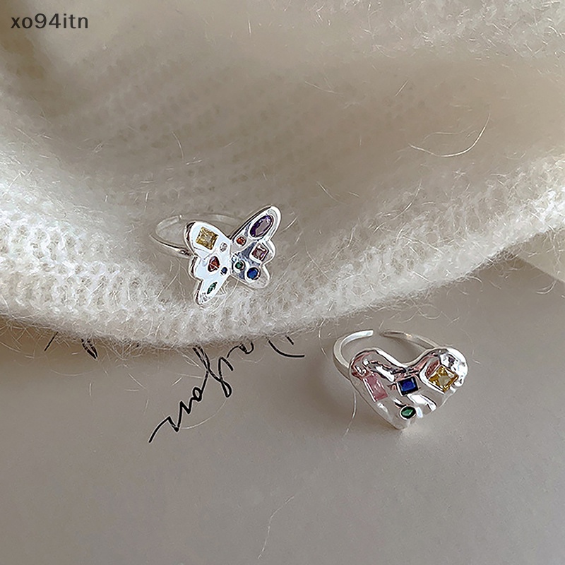 Nhẫn Hở Họa Tiết Bướm / Trái Tim Đính Đá Zircon Nhiều Màu Sắc Thời Trang Có Thể Điều Chỉnh