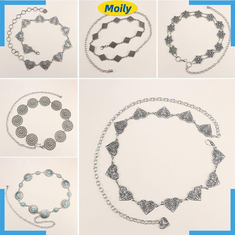 MOILYVN Thắt Lưng Dây Xích Bằng Kim Loại Bạc Phong Cách Boho Thời Trang Phương Tây Cho Nữ