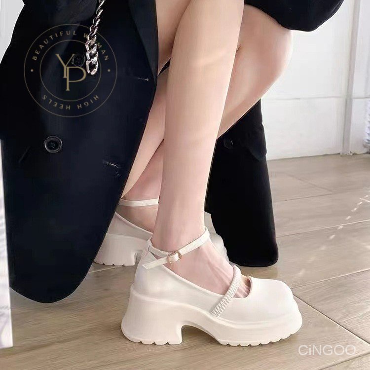 Giày Cao Gót 6-8cm Da PU Mũi Tròn Thời Trang Cho Nữ