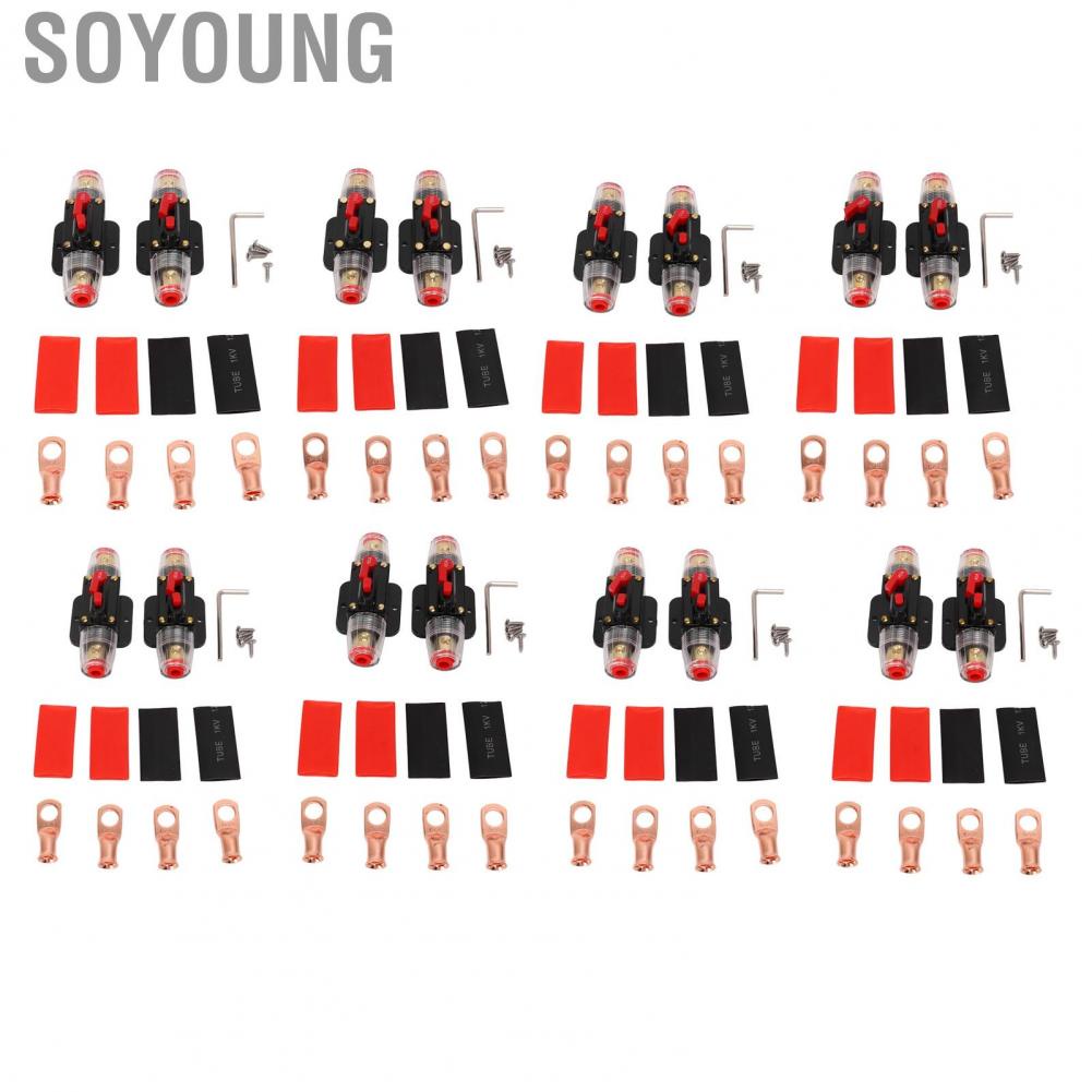 Soyoung 12‑24V Inline Circuit Breaker with Manual Reset Fuse Holder  Lugs Heat Shrink Tubes for Car Boat Audio System Accessories