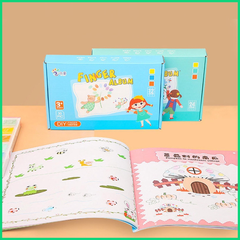 Bộ 30 Tấm 12 / 24 Màu Vẽ Ngón Tay Nghệ Thuật Có Thể Giặt Được Dành Cho Trẻ Em