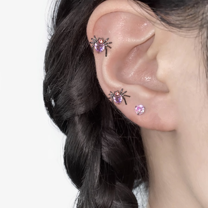 Khuyên Tai Hình Nhện Đính Đá Zircon Hồng Đen Thời Trang Cho Nam Và Nữ