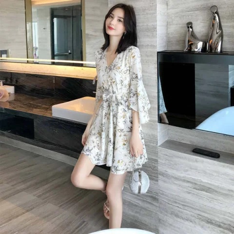 Đầm Hoa Mùa Hè 2023 Dáng Lửng Eo Cao 150cm Phong Cách Mới Pháp