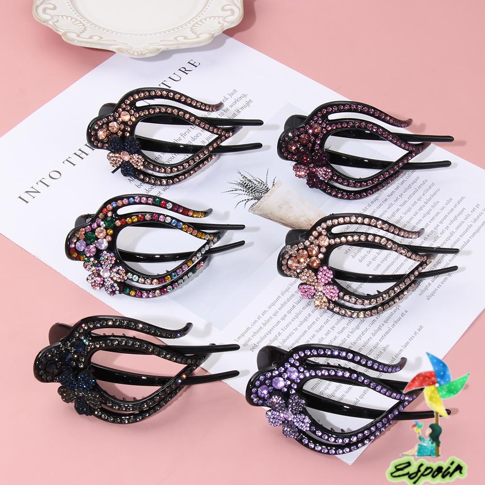 ESPO Kẹp Tóc Đính Đá Hình Hoa / Trái Tim Thời Trang Cho Nữ