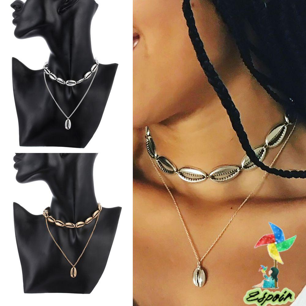 ESPO Vòng cổ Nhiều Lớp Màu Vàng Đính Vỏ Sò Thời Trang