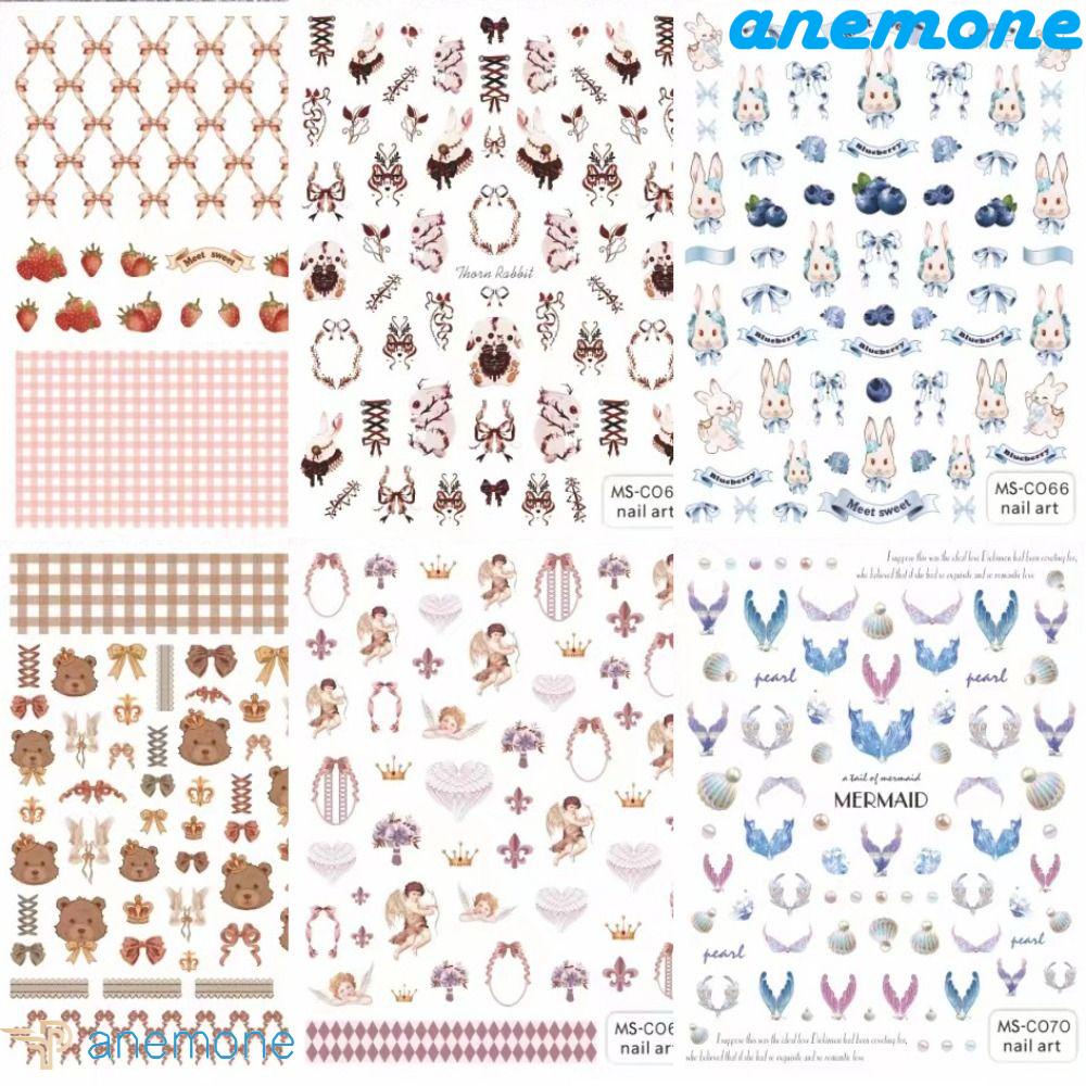 ANEMONE Miếng Dán Trang Trí Móng Tay Họa Tiết Mèo Kitty / Thỏ / Hoa Hồng / Mèo /