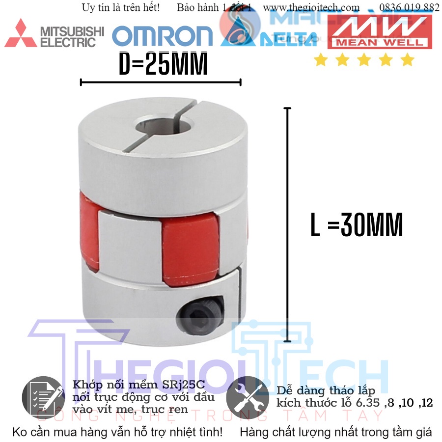 Khớp nối mềm SRJ25C (Đường kình ngoài 25mm. Độ dài 30mm)- D25L30 - Khách Tự Chọn 2 Đầu Khớp Nối - lỗ 8