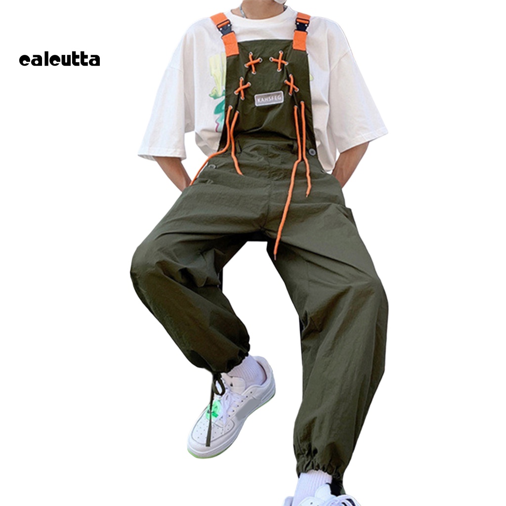 [Calicutta] Áo Liền Quần Không Tay Dáng Rộng Màu Trơn Có Túi Dây Rút Phong Cách Hip Hop Cổ Điển Cho Nam