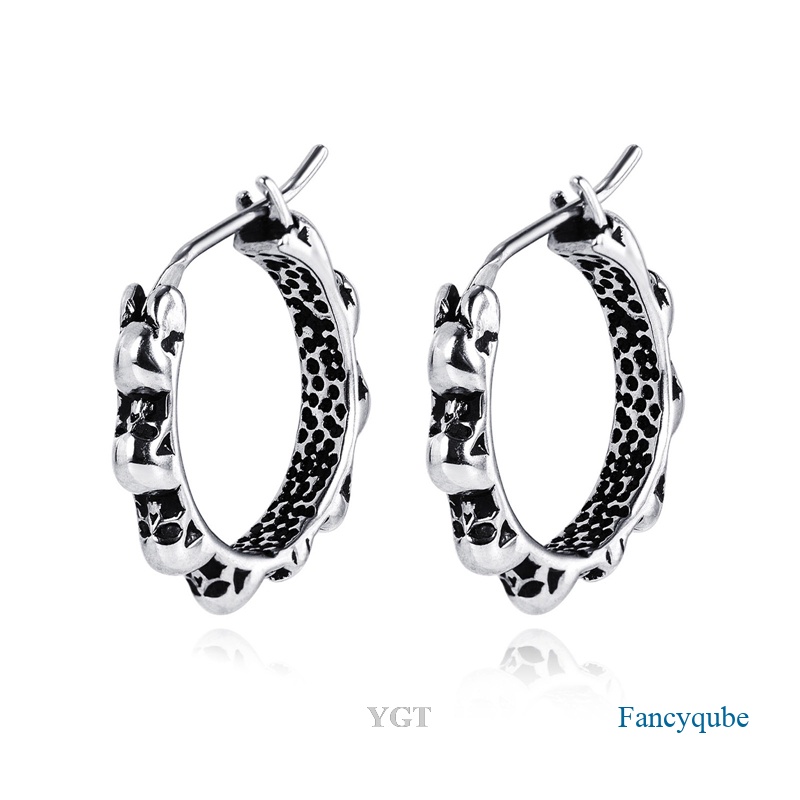 Ygt Khuyên Tai Tròn Hình Đầu Lâu Bằng Thép Không Gỉ Phong Cách Gothic Punk Dành Cho Nam Và Nữ