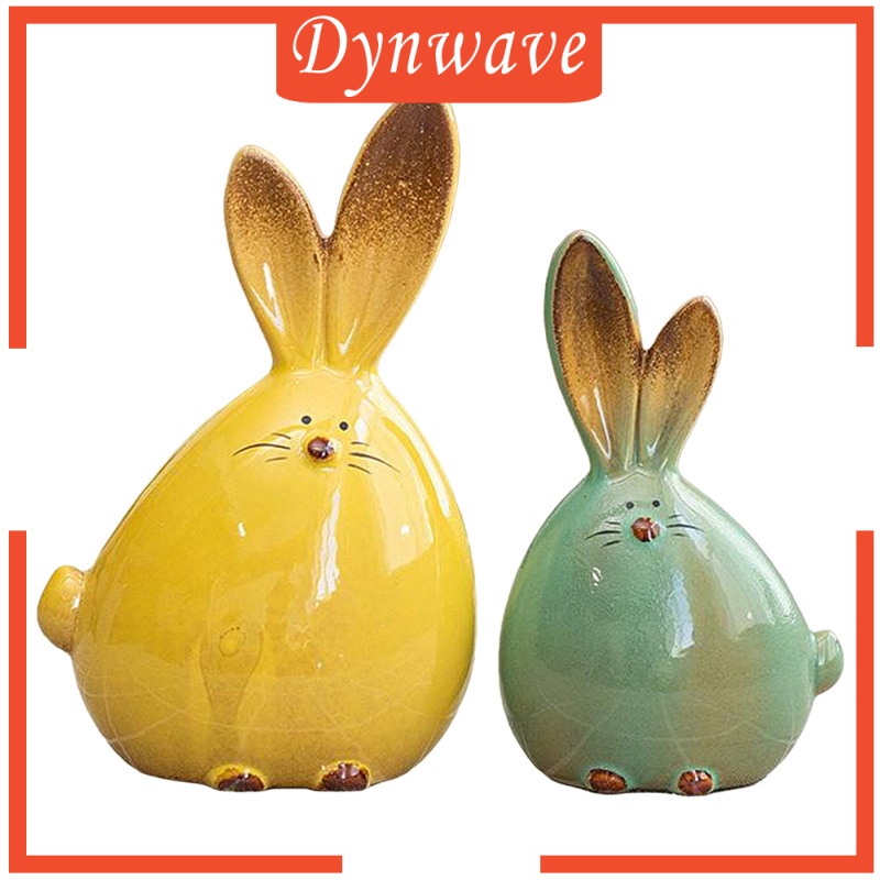 Set 2 Bức Tượng Thỏ Bằng Gốm Thủ Công Nghệ Thuật Cho Phòng Khách
