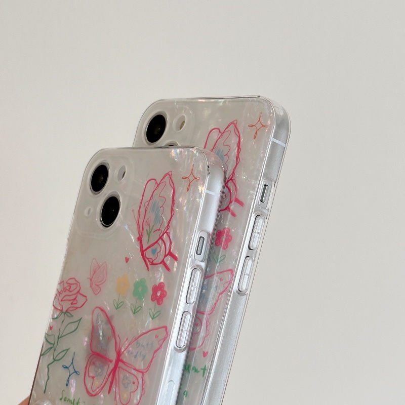 Ốp Điện Thoại Mềm Chống Sốc Hai Lớp Họa Tiết Hoa Bướm Cho iPhone 14 13 12 11 Pro Max 14 Plus
