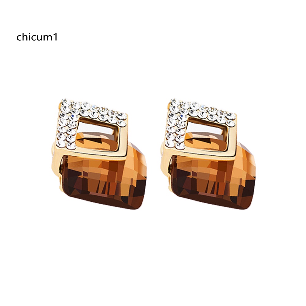 Khuyên Tai Nữ Trang Dáng Vuông Đính Đá Pha Lê Sang Trọng